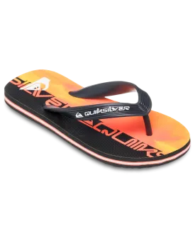 Boys Molokai Art 25 Flip Flops in Fiery Coral Wordblock