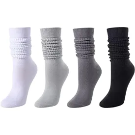 Fun Cute Colorful Slouch Socks For Women Girls, Scrunch Socks Women, Cotton Long High Tube Socks Extra Tall Heavy Socks, Fashion Vintage 80s Gifts, 90s Gifts 4 Pairs