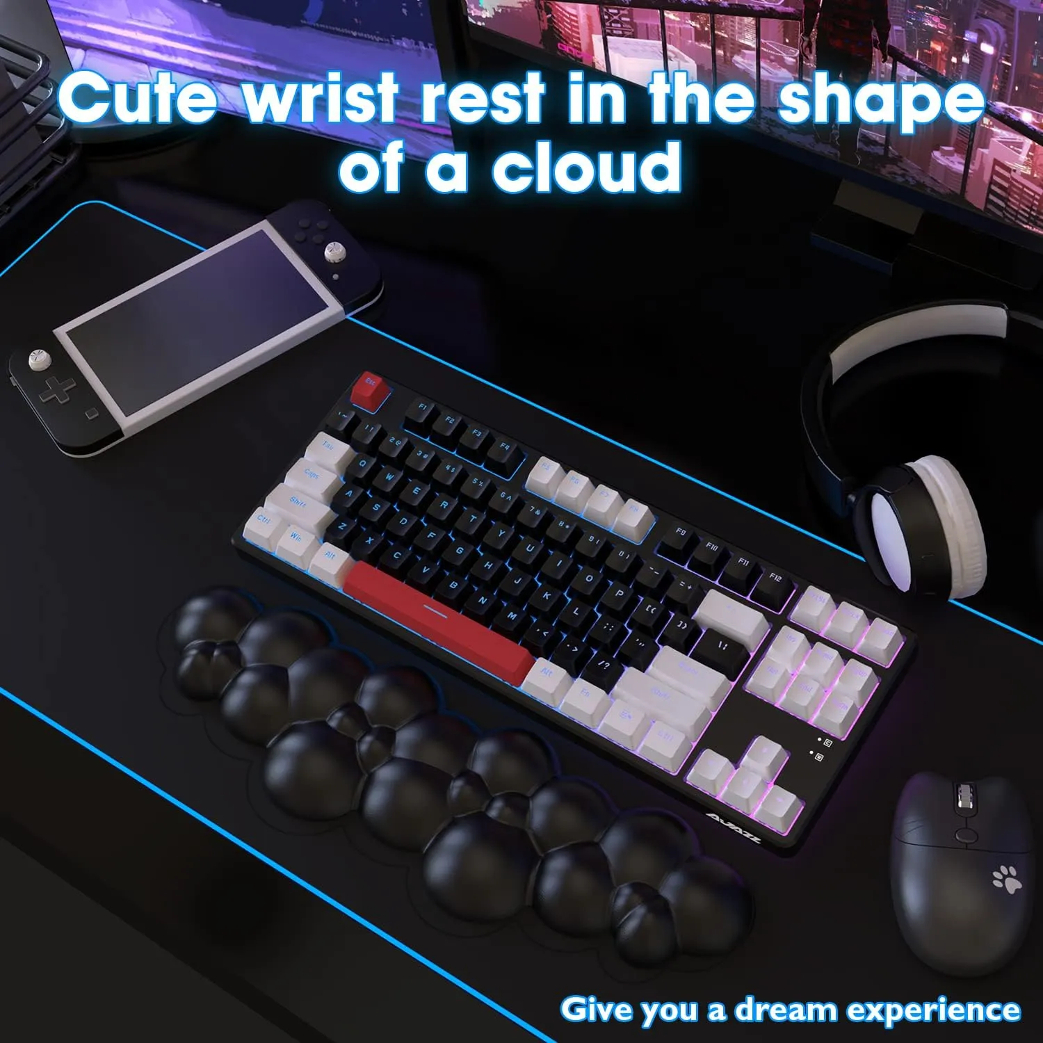 Gaming Keyboard Wrist Rest Pad,Memory Foam Keyboard Palm Rest, Ergonomic Hand Rest,Wrist Rest for Computer Keyboard,Laptop,Mac,Lightweight for Easy Typing Pain Relief-Black
