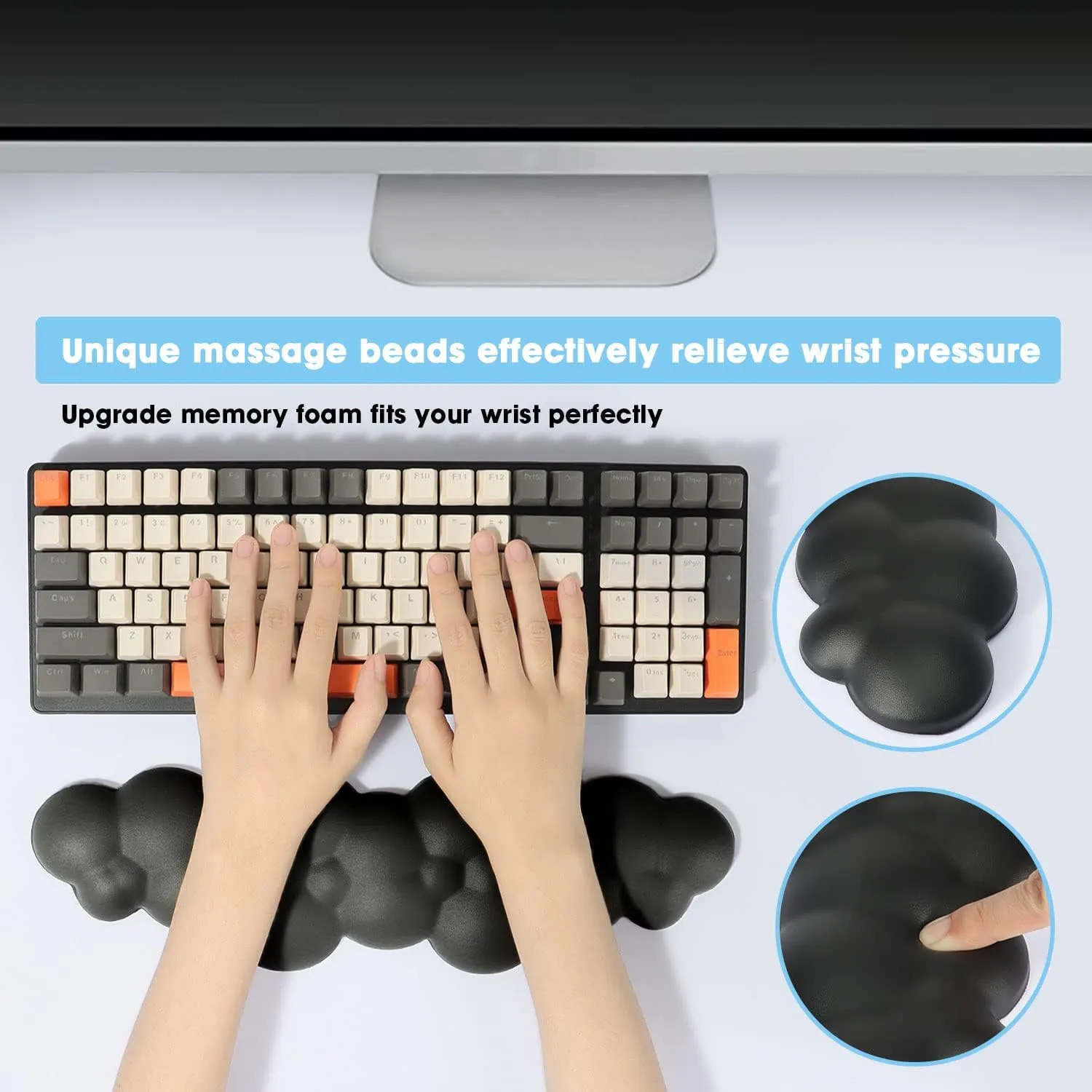 Gaming Keyboard Wrist Rest Pad,Memory Foam Keyboard Palm Rest, Ergonomic Hand Rest,Wrist Rest for Computer Keyboard,Laptop,Mac,Lightweight for Easy Typing Pain Relief-Black