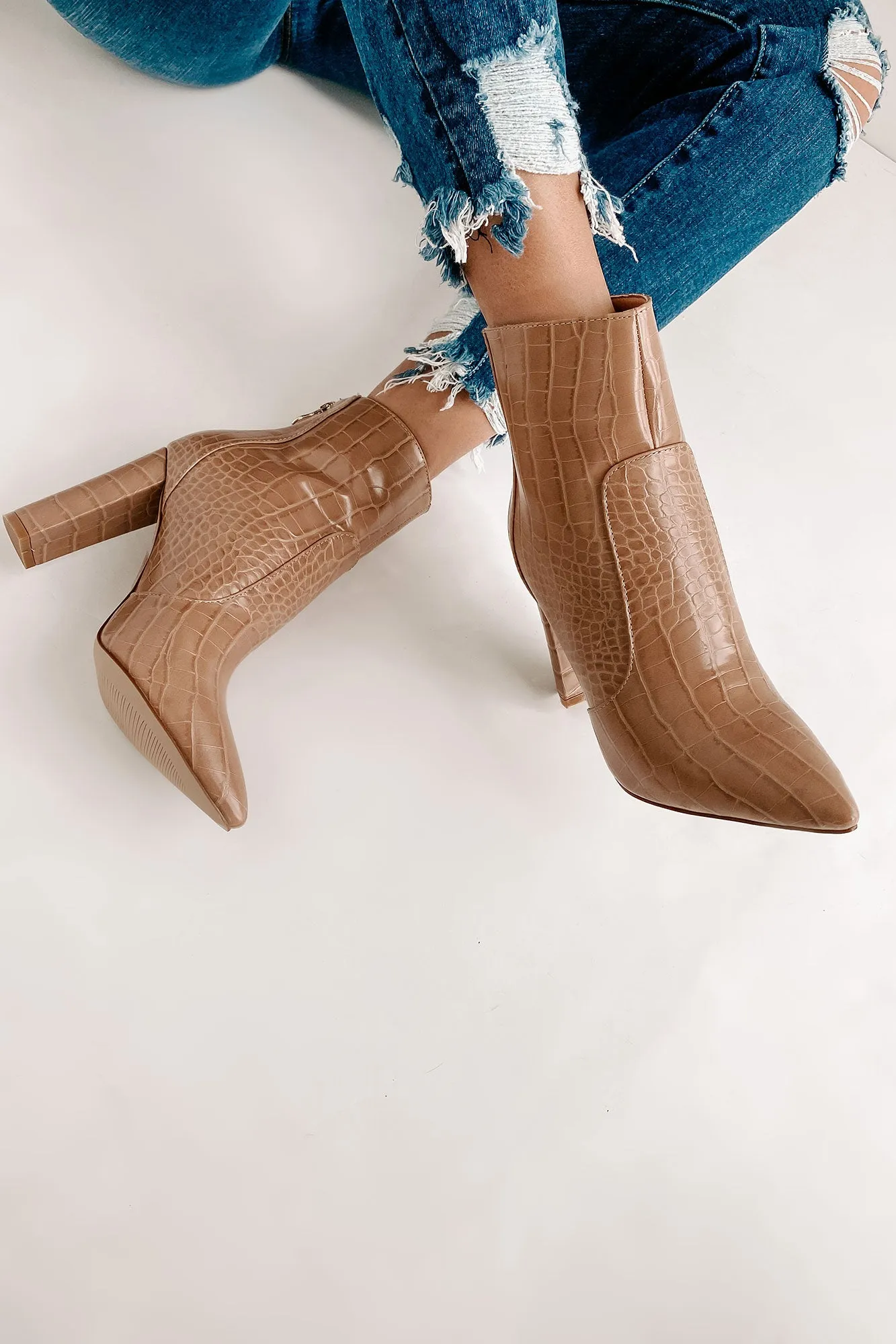 IMPERFECT Keeping It Up Faux Croc Booties (Nude Croc)