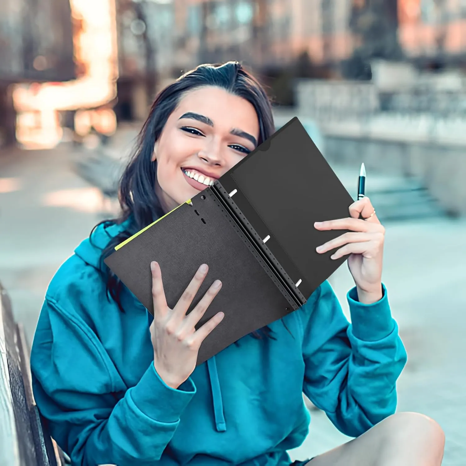 INFUN 1 INCH All-in-one Telescoping Binder Notebook-2PCS,3 Ring Binder with 1 Plastic Movable Pocket Folder,5 Plastic Subject Dividers and 30 sheets Graph Paper and 30 sheets College Ruled Paper-Black