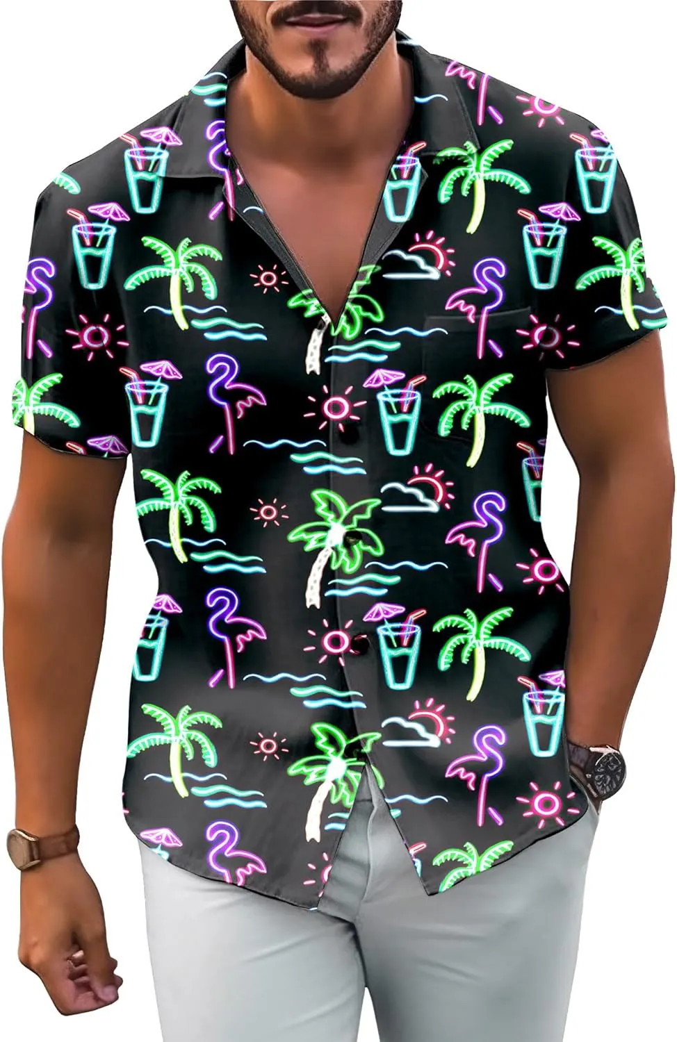 Neon Shirts for Men Button Up Shirts,Mens Neon Shirt Hawaiian Shirt for Men,Mens Beach Shirts Neon Clothes
