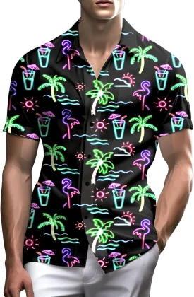 Neon Shirts for Men Button Up Shirts,Mens Neon Shirt Hawaiian Shirt for Men,Mens Beach Shirts Neon Clothes