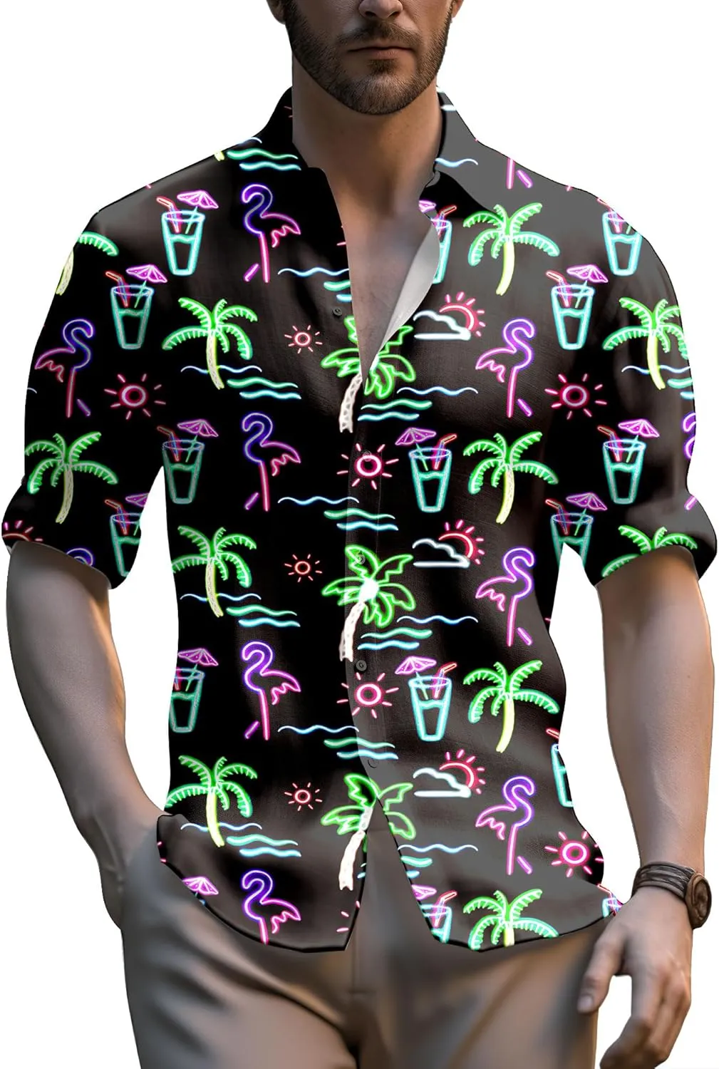 Neon Shirts for Men Button Up Shirts,Mens Neon Shirt Hawaiian Shirt for Men,Mens Beach Shirts Neon Clothes