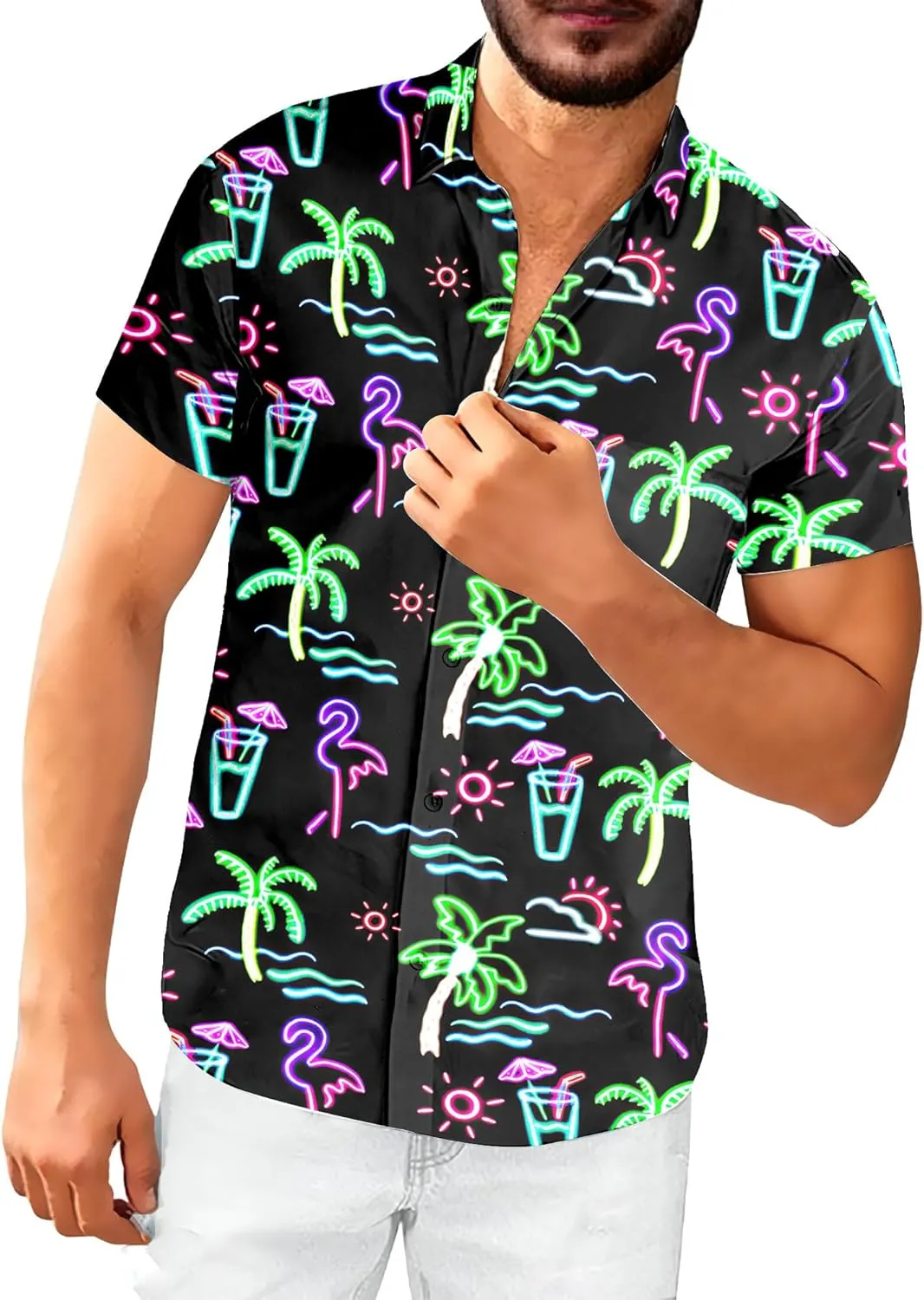Neon Shirts for Men Button Up Shirts,Mens Neon Shirt Hawaiian Shirt for Men,Mens Beach Shirts Neon Clothes