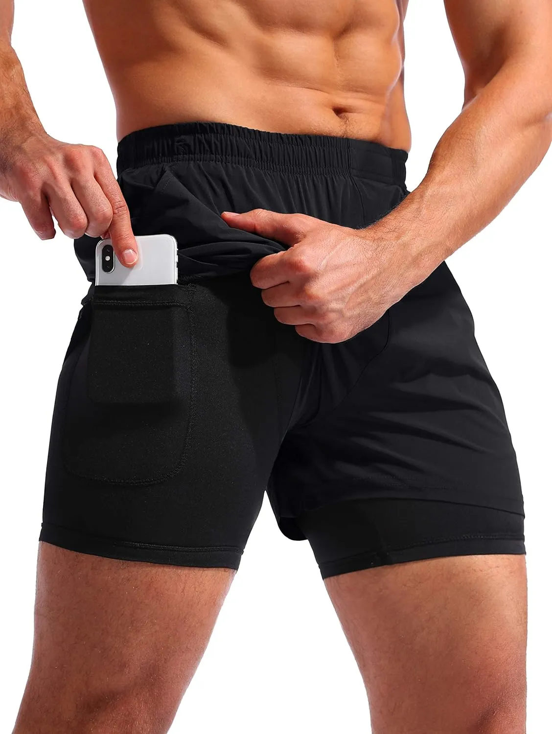 Pudolla Men??s 2 in 1 Running Shorts 5"/7" Quick Dry Gym Athletic Workout Shorts for Men with Phone Pockets