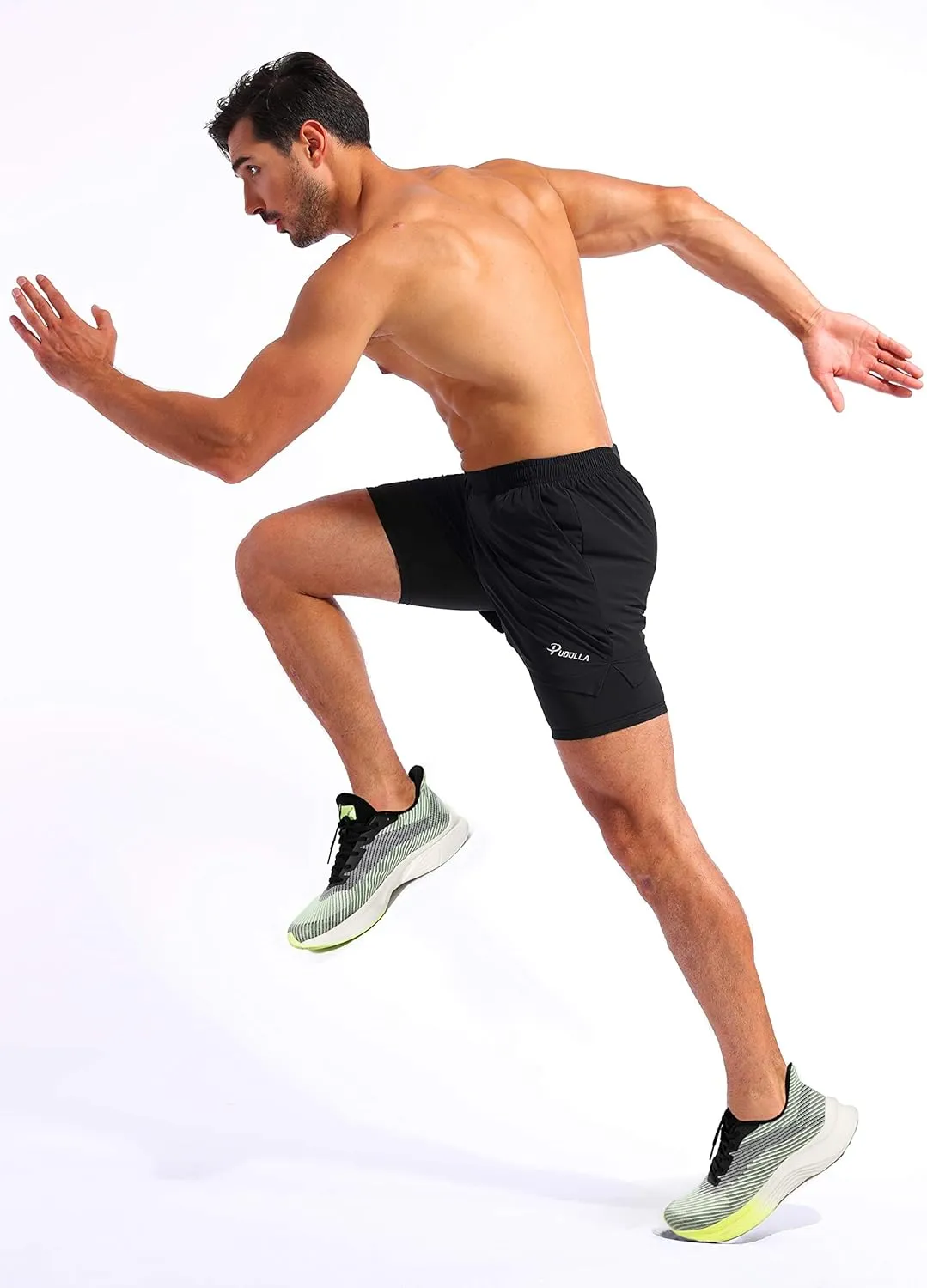 Pudolla Men??s 2 in 1 Running Shorts 5"/7" Quick Dry Gym Athletic Workout Shorts for Men with Phone Pockets