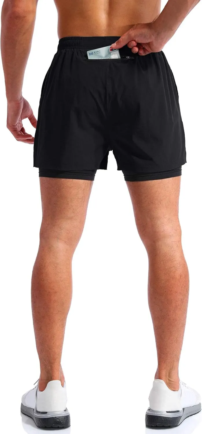 Pudolla Men??s 2 in 1 Running Shorts 5"/7" Quick Dry Gym Athletic Workout Shorts for Men with Phone Pockets