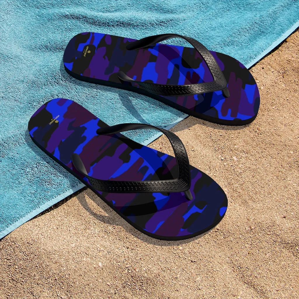 Purple Blue Camouflage Flip Flops, Camo Military Print Unisex Flip-Flops Pool Sandals-Made in USA