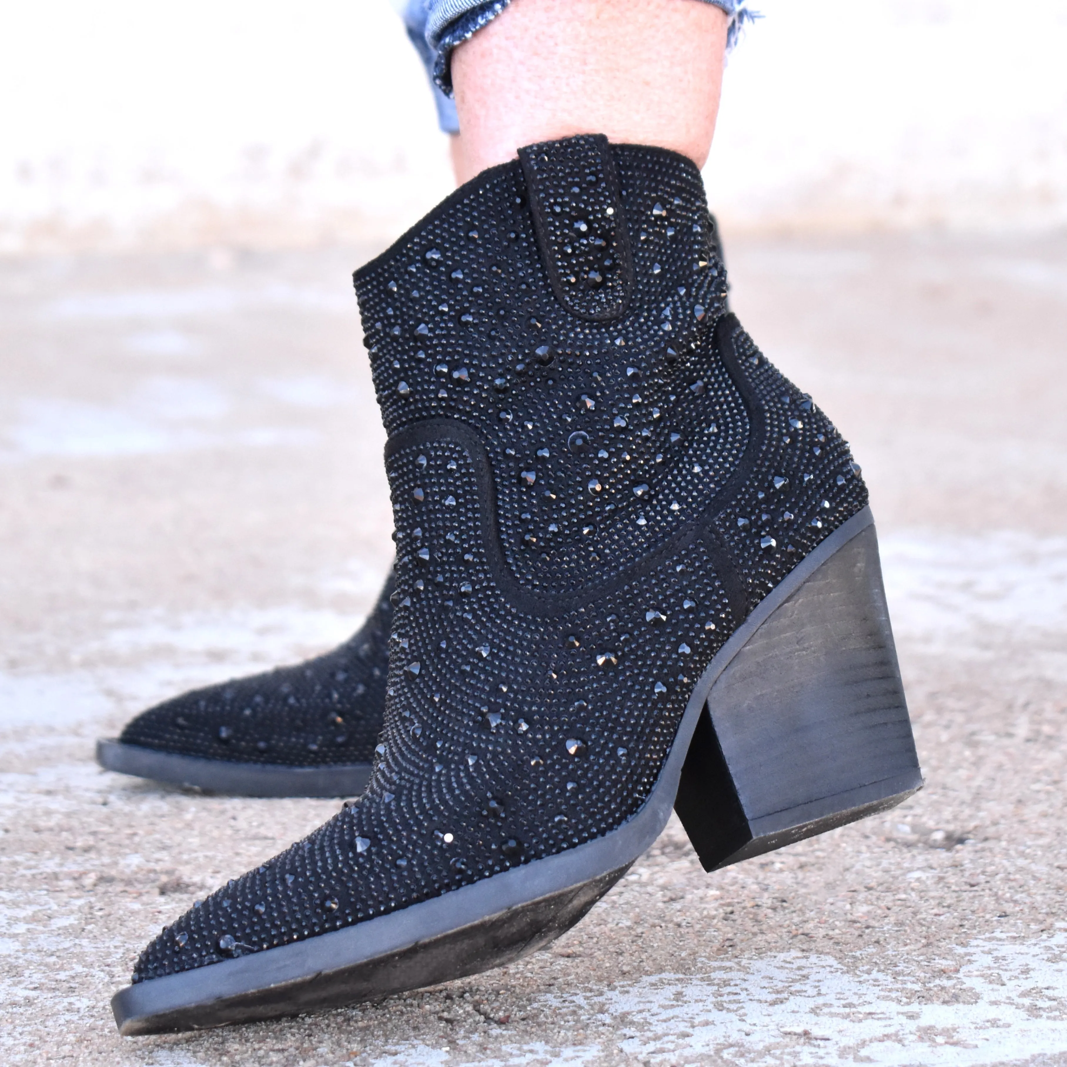 "Kady" Black Rhinestone Booties*