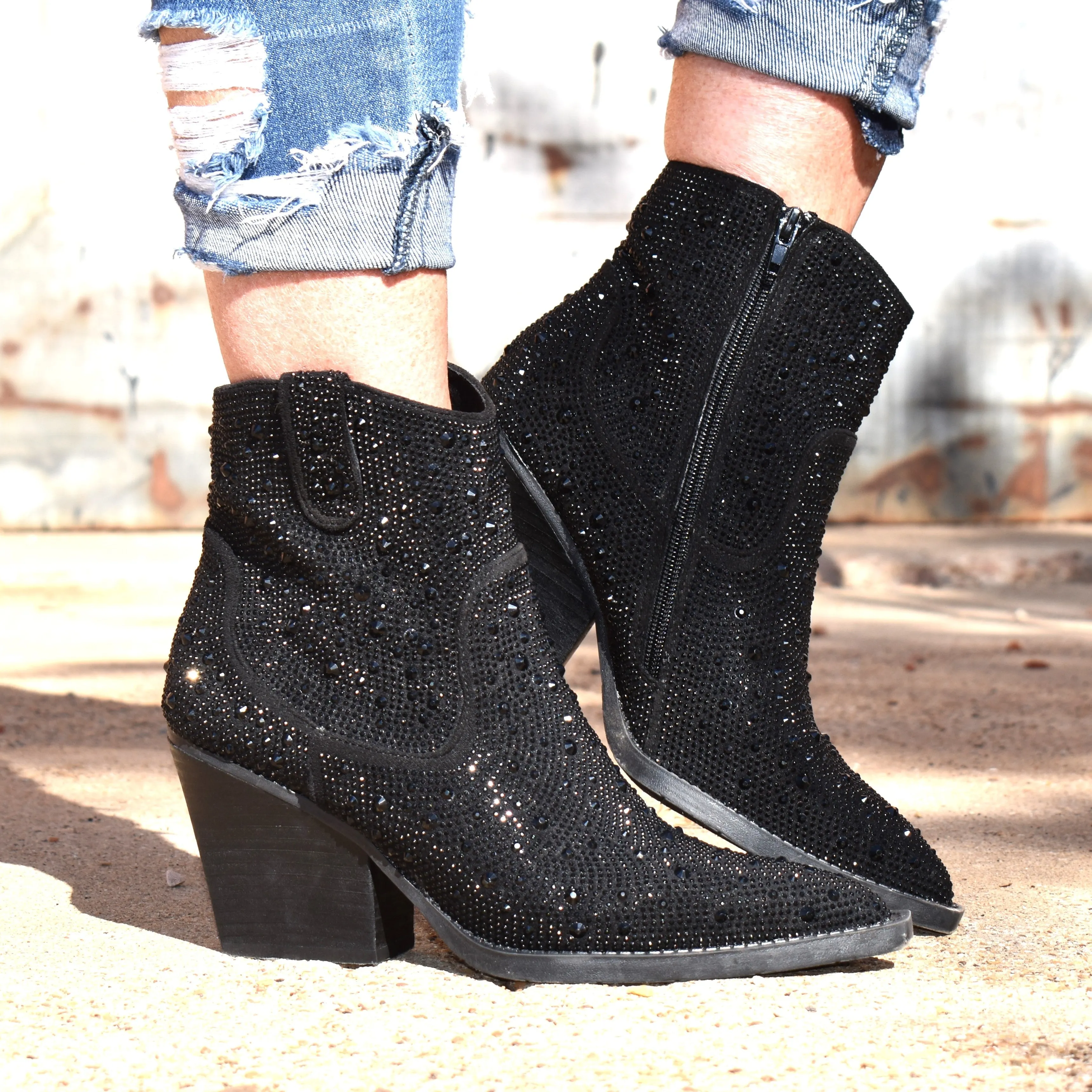 "Kady" Black Rhinestone Booties*