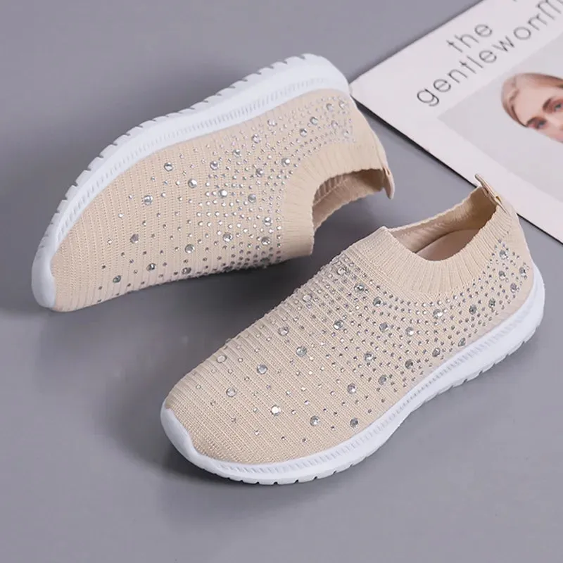 Rimocy Crystal Breathable Mesh Sneaker Shoes for Women Comfortable Soft Bottom Flats Plus Size  Slip Casual Shoes Woman