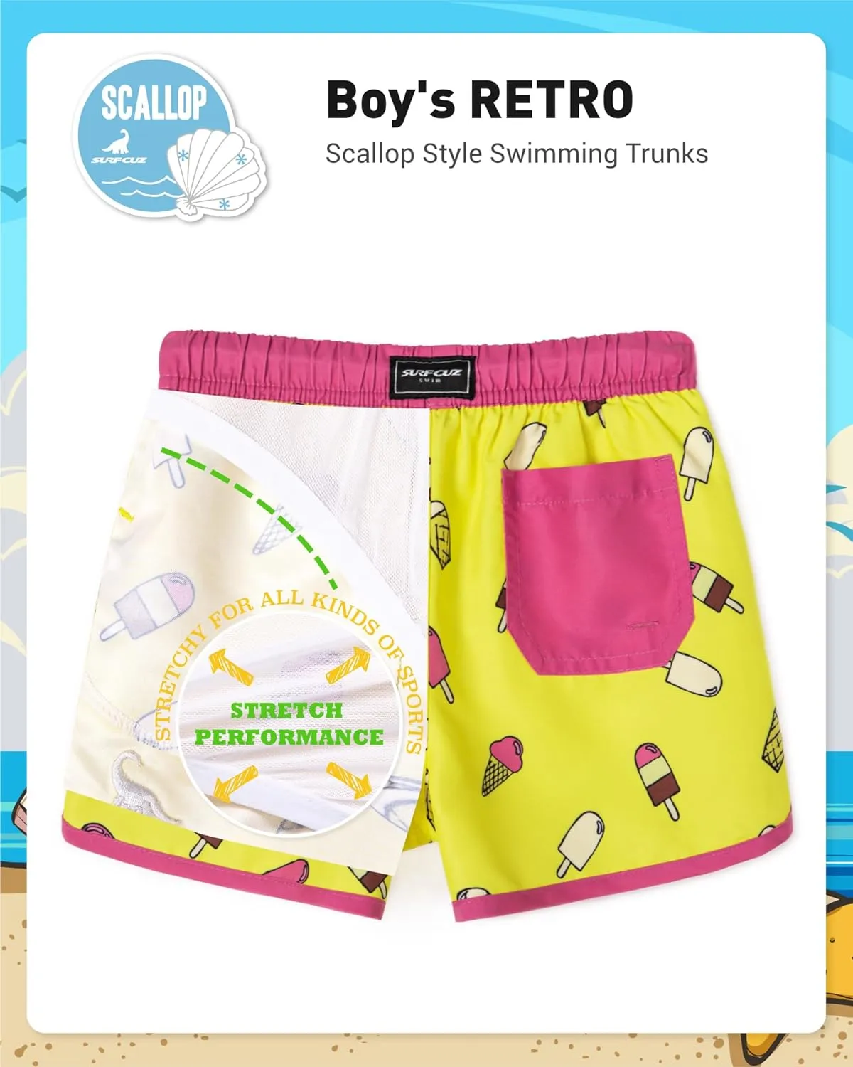 SURF CUZ Boys Swim Trunks Retro Toddler Boy Swimsuit Shorts Quick Dry Swimming Trunks Bathing Suit